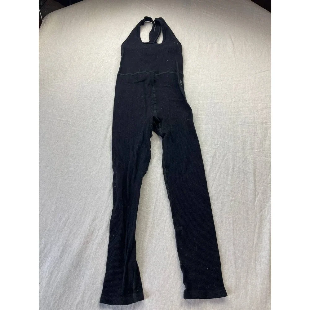 FP Movement Free People Free Throw Jumpsuit OnePiece Ribbed Knit Black Small - Picture 1 of 5